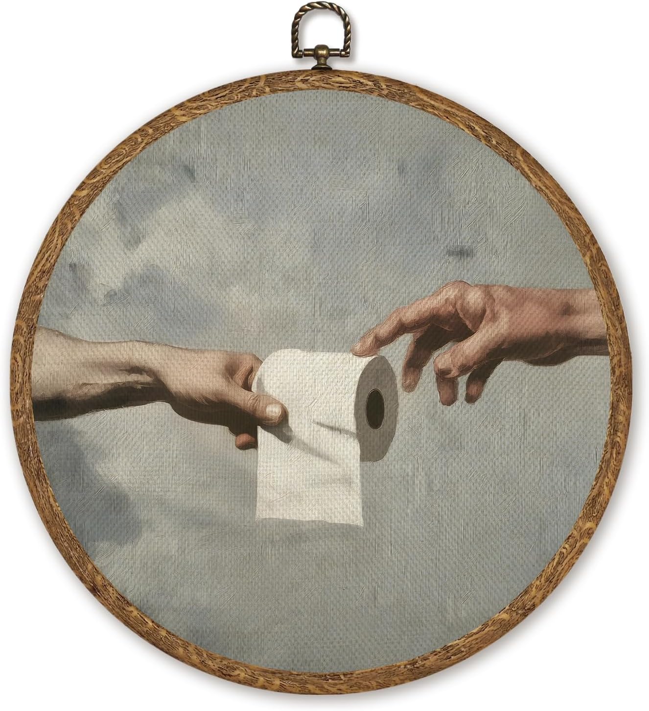 Funny Bathroom Wall Art Decor-God’s Hand Passing Toilet Paper- Parody Round Hanging Sign, Humorous Canvas Prints for Powder Room Home Bathroom, Round Wall Hanging Decor 10''x10'' (Begei-toilet paper)