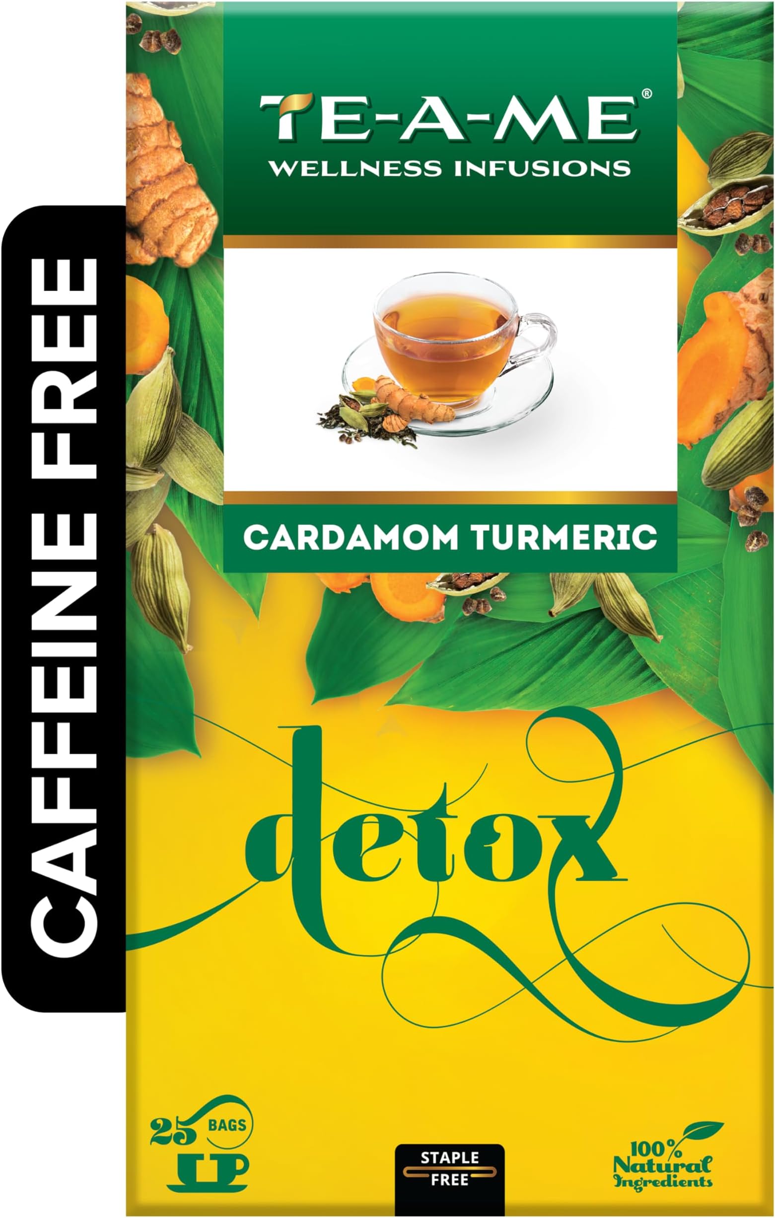 TE-A-ME Detox Cardamon Turmeric Tea - 25 Tea Bags | Herbal Tea for Weight Loss | 100% Caffeine Free Teabags
