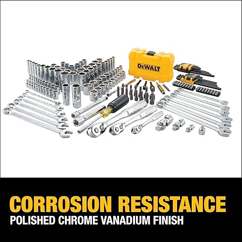 Miniatura 3 de DEWALT Kit de herramientas para mecánico con estuche, juego de llaves métricas y estándar completo, 1/4" y 3/8" de transmisión, llaves hexagonales