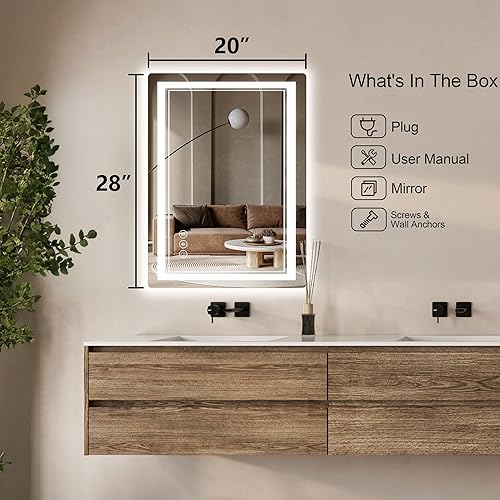 Miniatura 7 de Espejo de baño de 20 luces LED de 20 x 28 luces LED, antiniebla, regulable, retroiluminado + luz frontal, función de memoria, espejo de tocador de