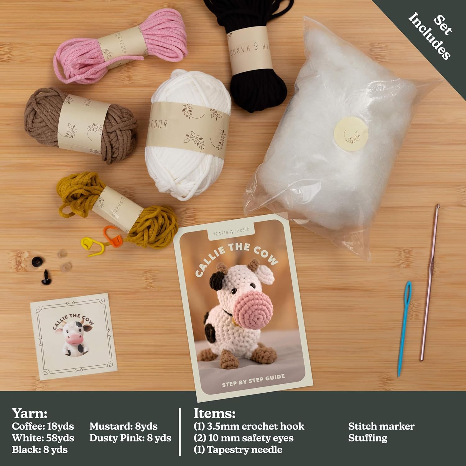 Amigurumi Crochet Kit for Beginners Adults and Kids, Learn to Crochet Kits for Adults Beginner with Easy Yarn, Stuffed Crochet Animal Kit with Step-by-Step Video Tutorials - Callie the Cow