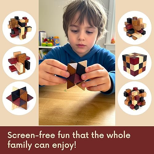 Miniatura 4 de Rompecabezas de madera para el cerebro, paquete de 6 unidades, rompecabezas 3D para adultos y niños, ideas de regalo educativas y divertidas,