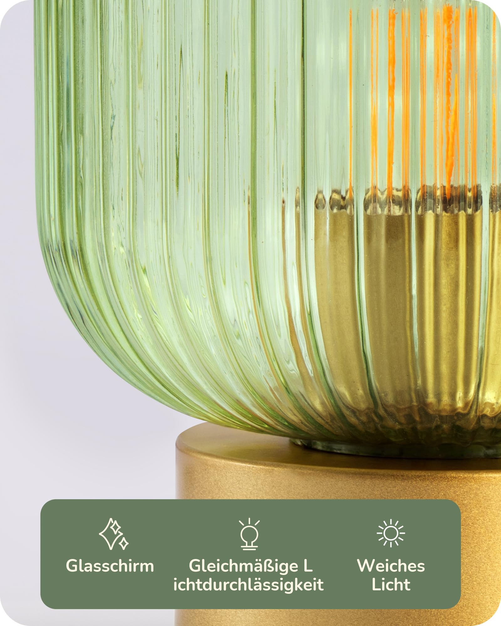 EDISHINE LED Tischlampe, Grüner Glasschirm & Goldfarbener Metallsockel, inkl. E27 LED-Lampe, 2700K Warmweiß, Moderne Nachttischlampe für Wohnzimmer, Schlafzimmer & Als Geschenk