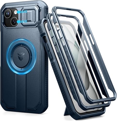 Vista 29 de Dexnor - Funda para iPhone 14 Pro Max con tapa deslizante para cámara, soporte ajustable y protector de pantalla integrado, carcasa magnética Negro