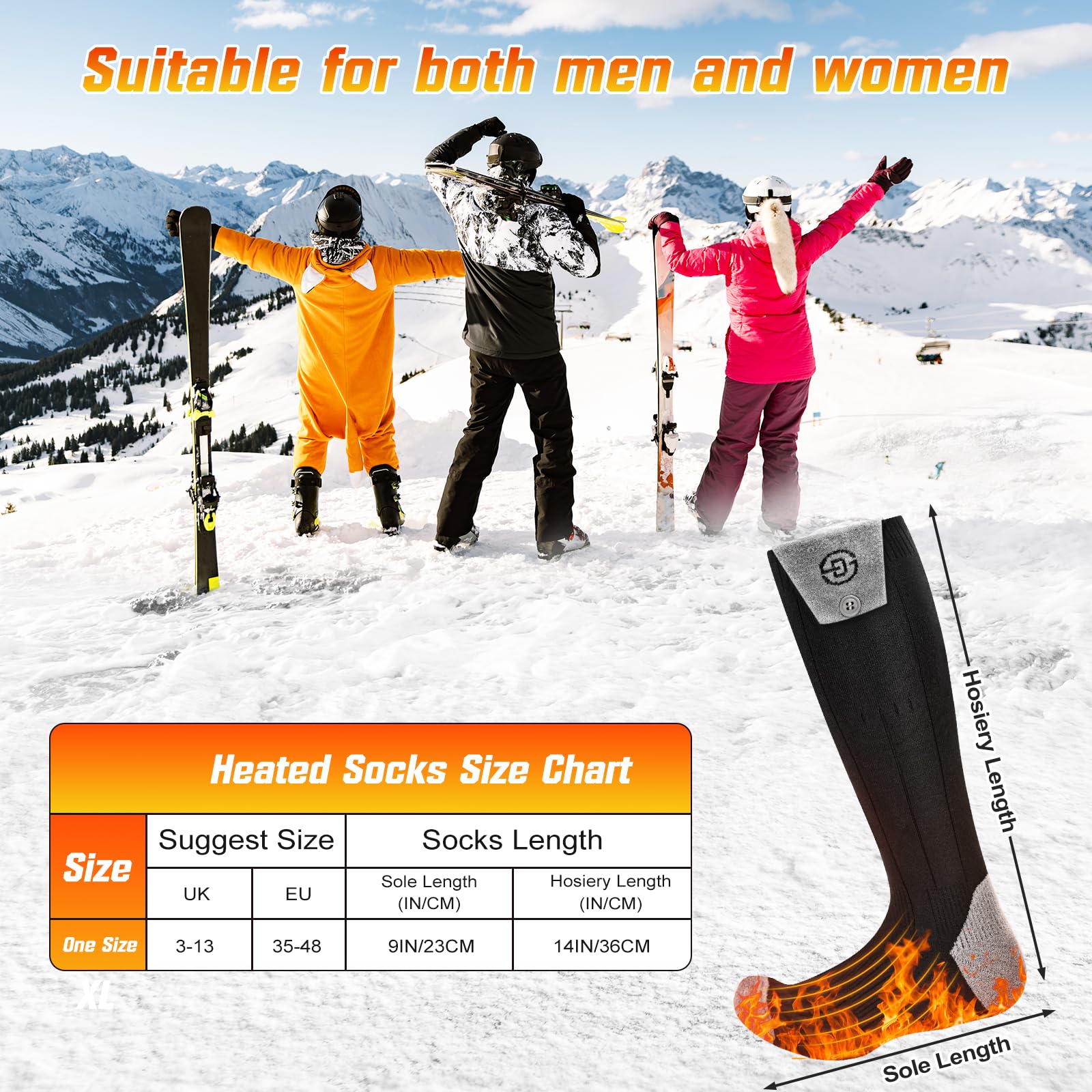Chaussettes chauffantes rechargeables USB 8000 mAh avec contrôle par application pour homme et femme