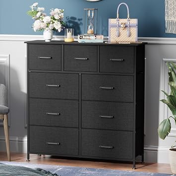 PayLessHere | 9-Drawer Fabric Dresser | Black | 80lbs Load Capacity