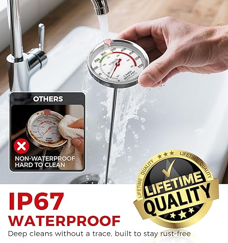 Miniatura 3 de BOMATA Termómetro impermeable del caramelo IP67 con el clip de la olla, termómetro del aceite de la frita profunda con la exhibición grande mejorada