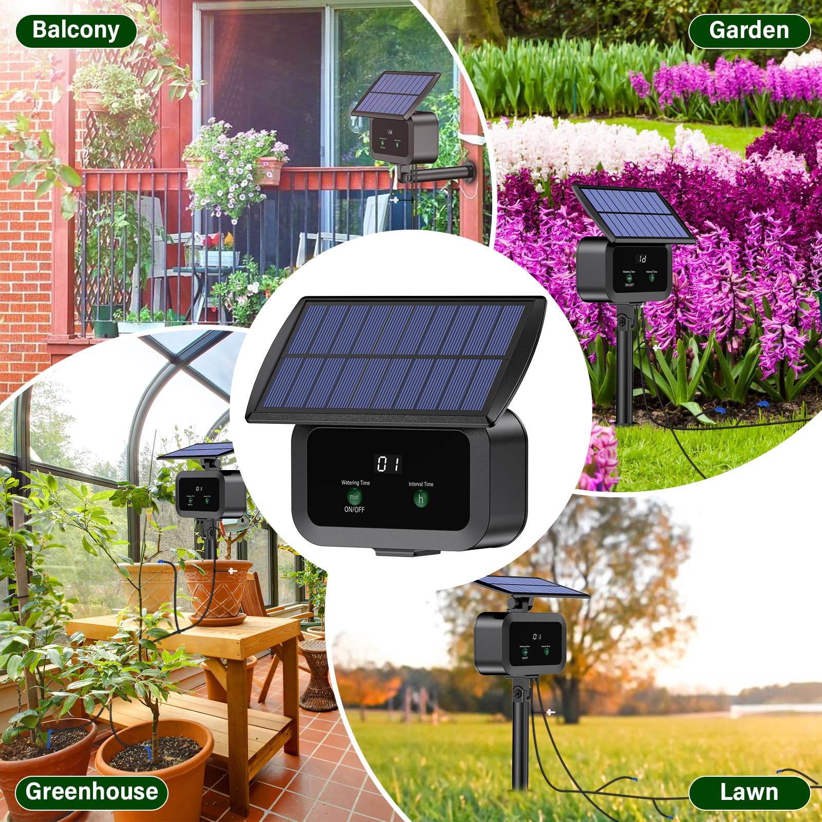 Zestaw do automatycznego nawadniania solarnego, automatyczny system nawadniania ogrodowego, solarne systemy nawadniania z zegarem + wąż 15 m do ogrodu, na balkon, do roślin doniczkowych