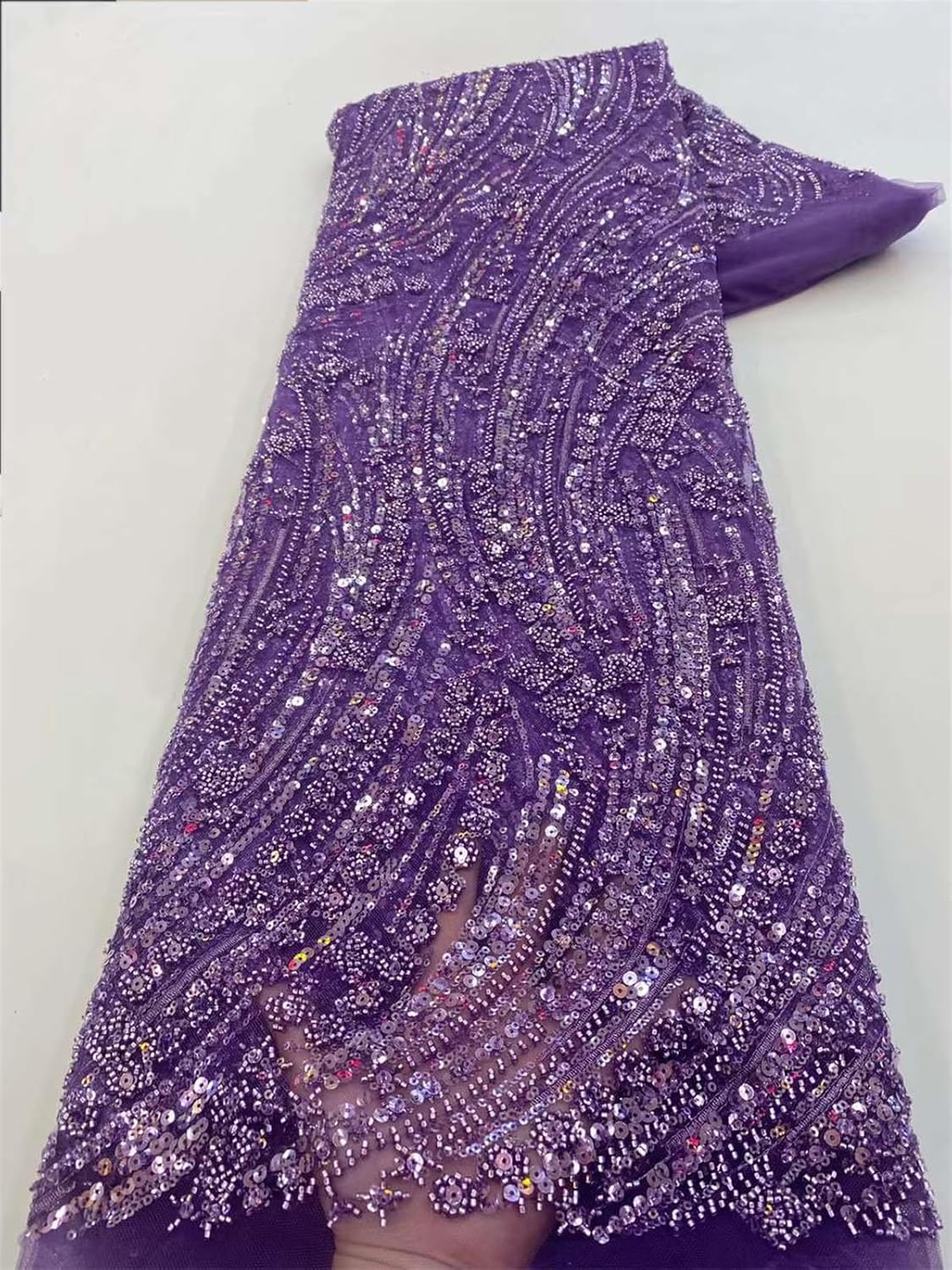 Gorgeous Heavy Beaded Lace French Sequin Embroidered Tulle Fabric for Wedding Party Dress Sewing (5 Yards,Pink)