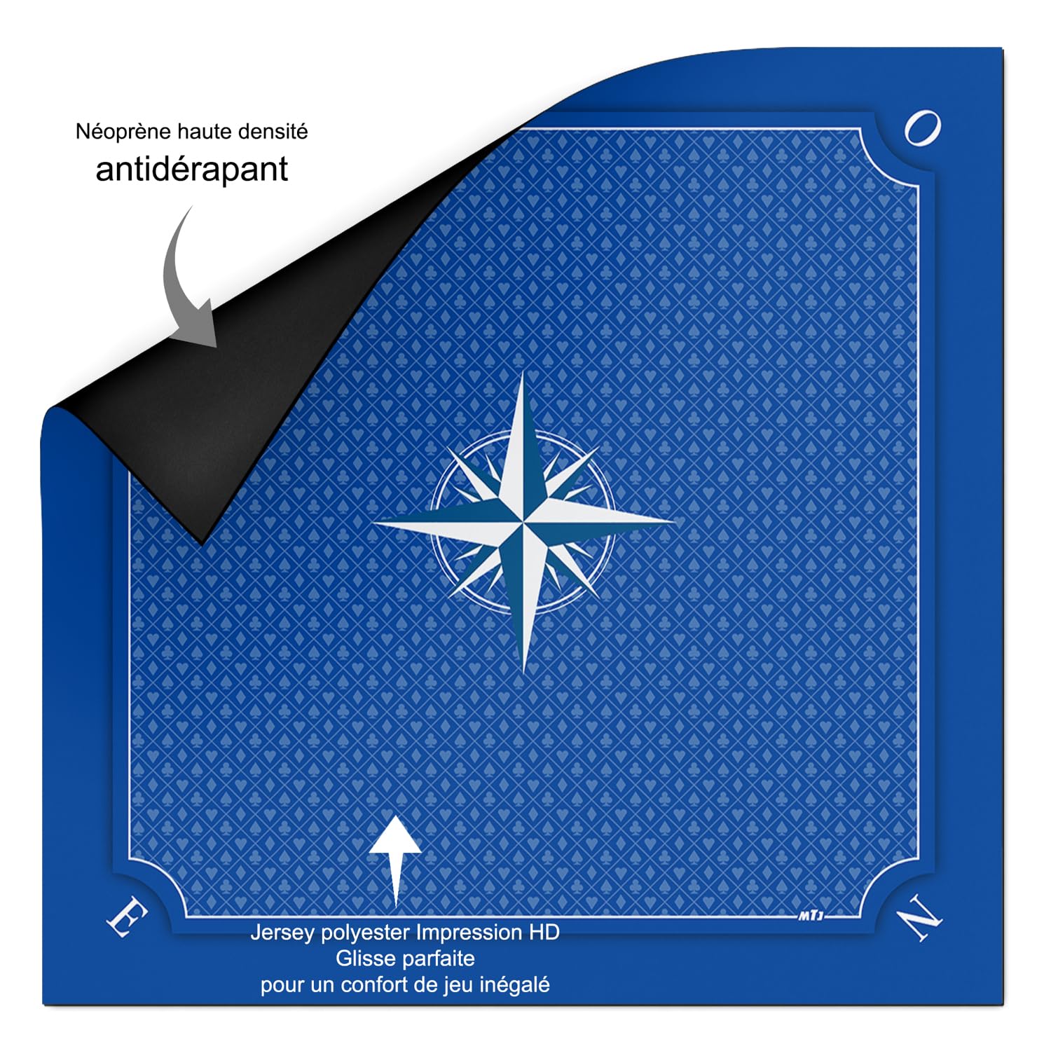 MTJ® Tapis Tarot Prestige Rose des Vents (Bleu) 60x 60 cm - Jersey néoprène - Fabriqué en France