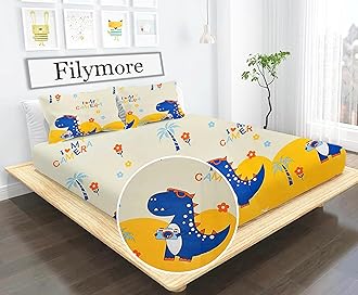 Danasour Double Bedsheet Made with Microfiber 240 TC Wrinkle Free Soft Hypoallergenic | Cartoon Bedcover Queen Size for Kids (90x90 Inches)(Cream)