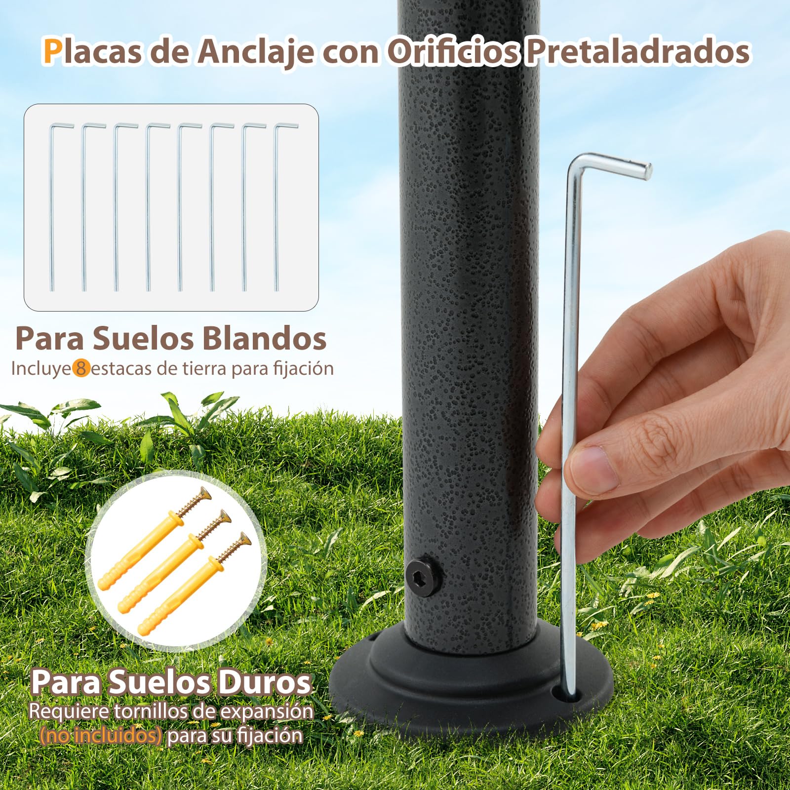 COSTWAY Carpa de Barbacoa 242 x 150 cm, Pergolas de Jardin de Techo Doble con 2 Estantes, 6 Ganchos, Estructura Metálica, Cenador para BBQ Jardín Terraza Fiesta Picnic (café)