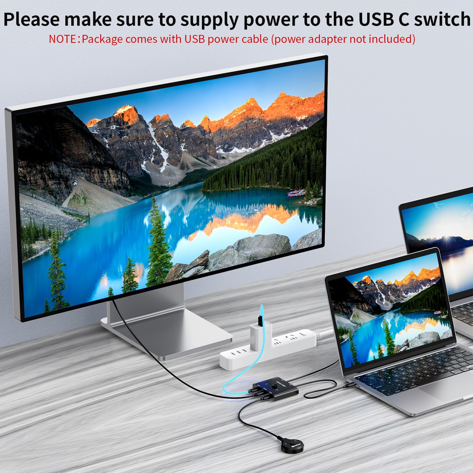 USB C Switch 2 PC 8K@60Hz 2 in 1 USB-C Switch, MLEEDA Typ C KVM-Switches für 2 Laptops teilen 1 Monitor oder Docking Station, mit 2 USB3.1 Gen2*2 Kabeln und Desktop-Controller