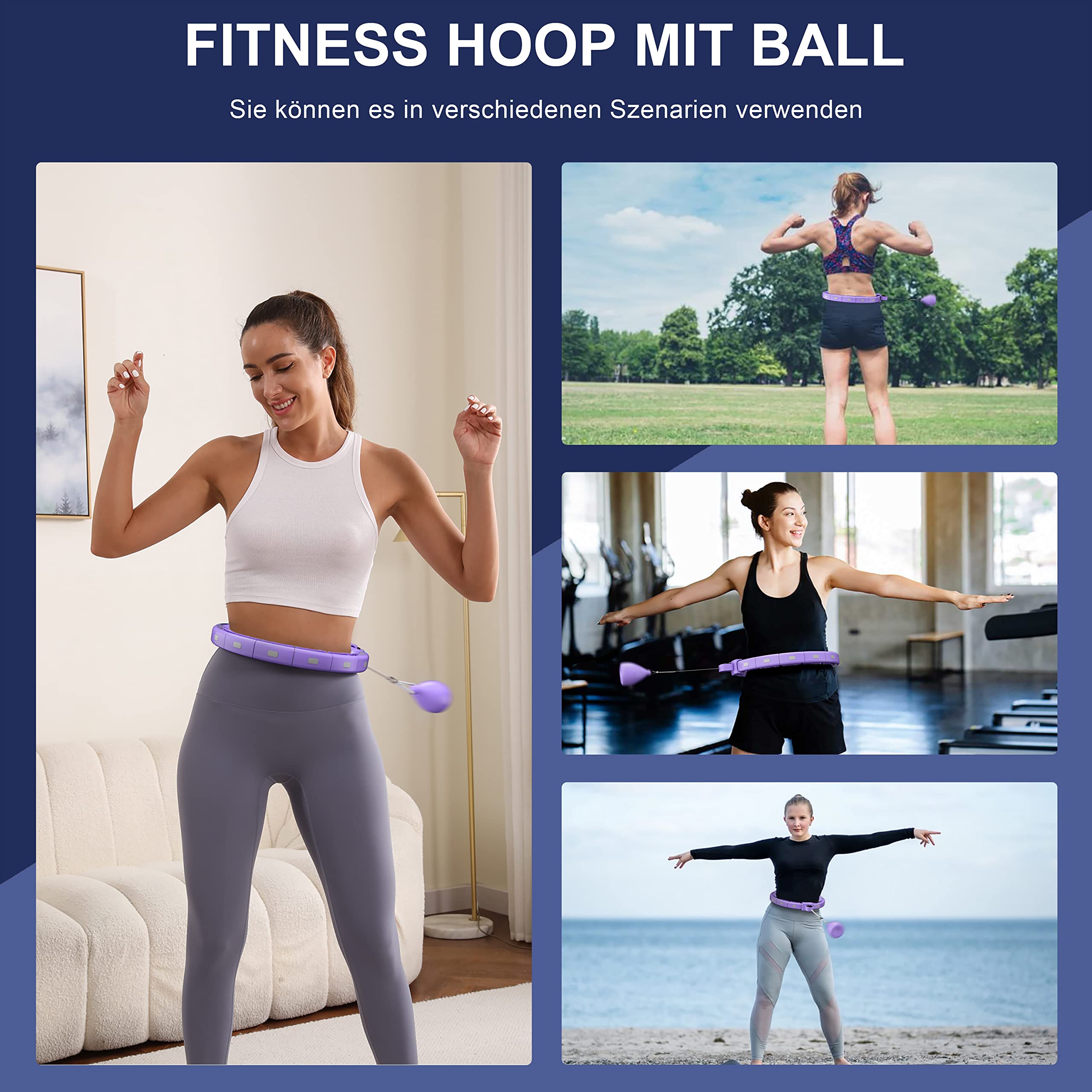 Smart Hoop Reifen Erwachsene und Anfänger, Hullahub Reifen zum Abnehmen，Smart Hoop Leise Fitness Hoop mit Gewicht, Zähler und Noppen