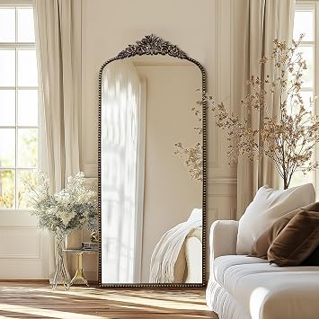 Antique Black Floor Mirror, 75"x30" Vintage Full Length Mirror with Ornate Metal Black Brush Gold Frame,Baroque Full Body Mirror for Bedroom/Living Room/Cloakroom
