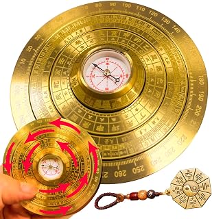 Feng Shui Golden Compass, Solid Brass Bagua Feng Shui Luo Pan for Home Office Decoration, Rotatable Good Luck Minis Chinese Auspicious Amulet, Traditional Fengshui Compass Ornament