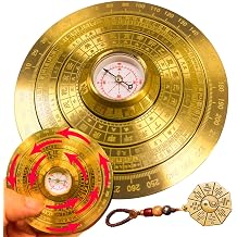 Feng Shui Golden Compass, Solid Brass Bagua Feng Shui Luo Pan for Home Office Decoration, Rotatable Good Luck Minis Chinese Auspicious Amulet, Traditional Fengshui Compass Ornament