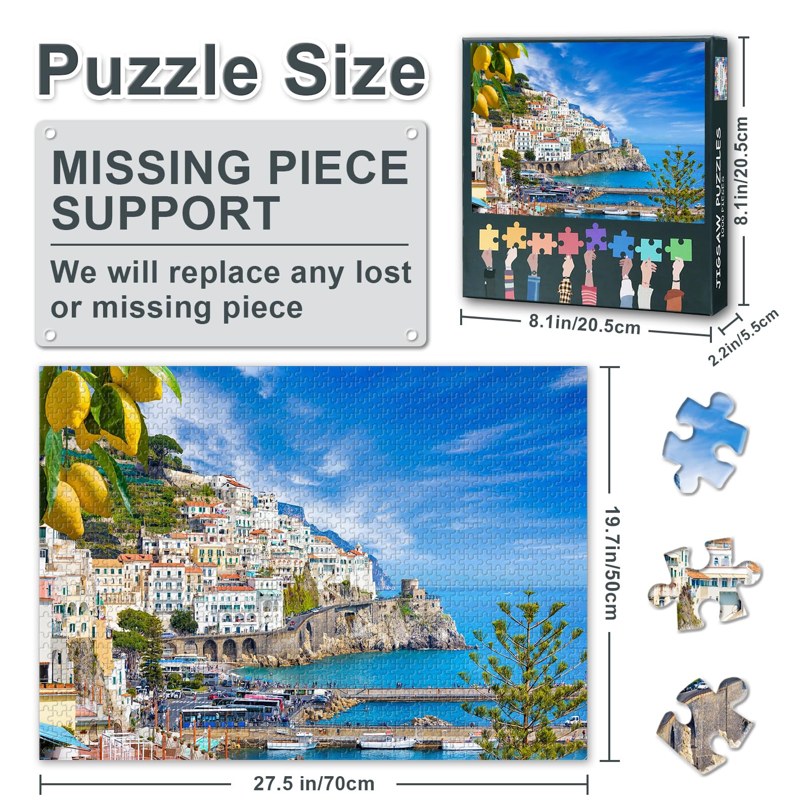 Beautiful Amalfi Coast 1000 Piece Puzzle for Adults Tourist Attractions in Italy Adult Puzzle Pieces Challenging Family Activity Game Gift for Family Friends 27.5" x 19.6" - Image 3