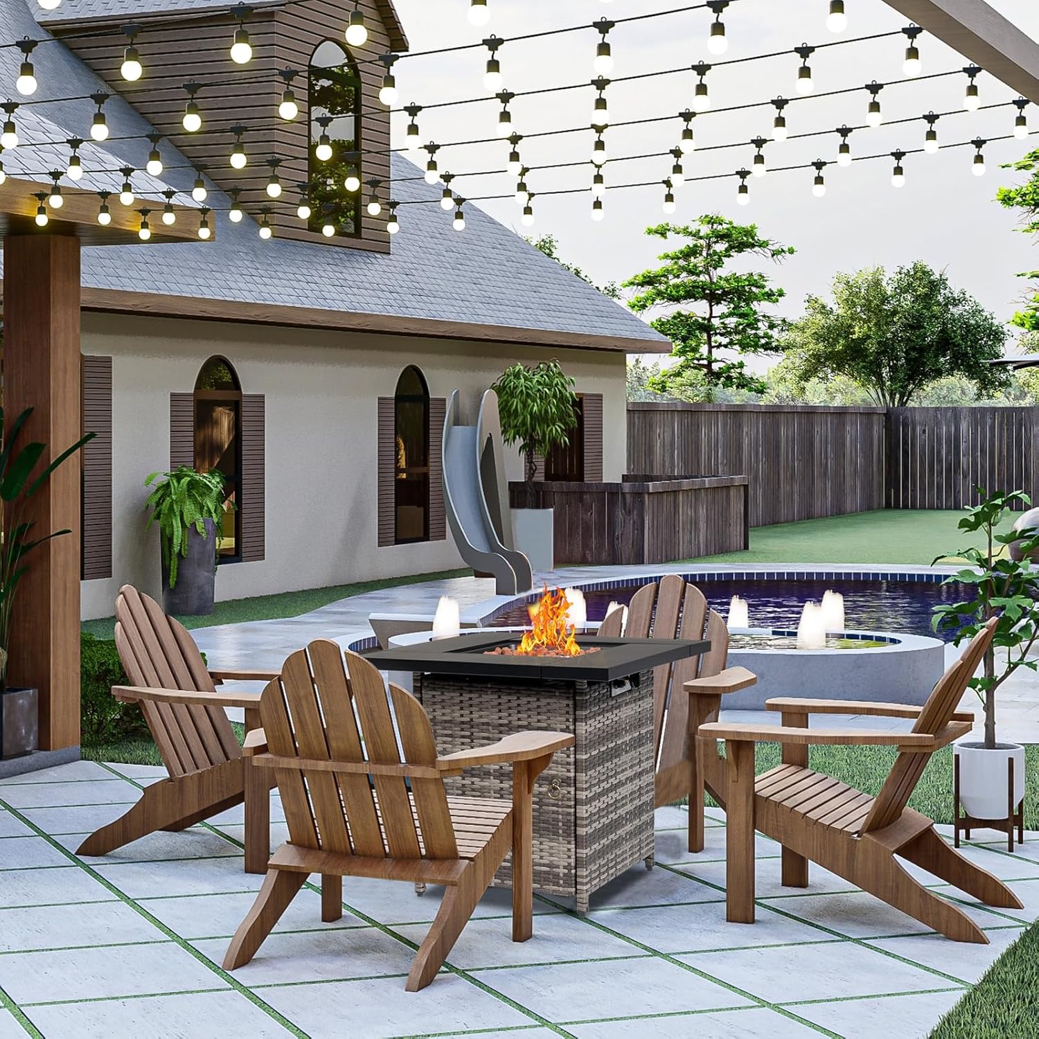 Propane Fire Pit Table, 50,000 BTU Gas Fire Pit, Patio Outdoor Fire Table, 28 Inch Square Gas Firepits for Outsides Backyard with CSA Certified, Pit Lid