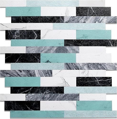 10 hojas más gruesas de despegar y pegar, azulejos autoadhesivos para pared, diseño de piedra verde, para cocina, baño, lavandería, caravana,