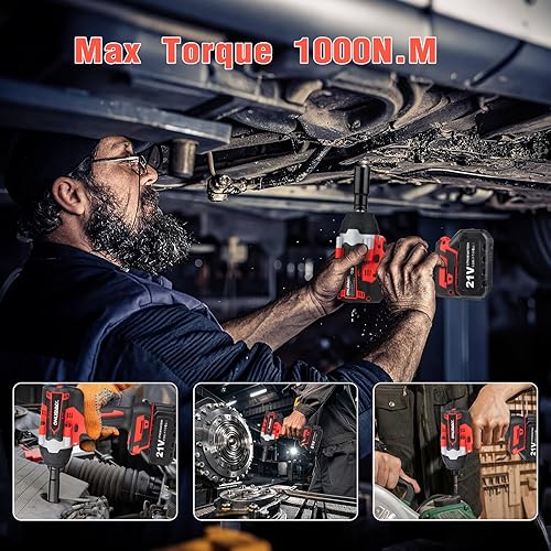 Miniatura 2 de Llave de impacto inalámbrica 12, 750 pies-libras (1000 N.m), llaves de impacto de potencia de 21 V, velocidad de 4 modos, batería de 2 x 4.0 AH de