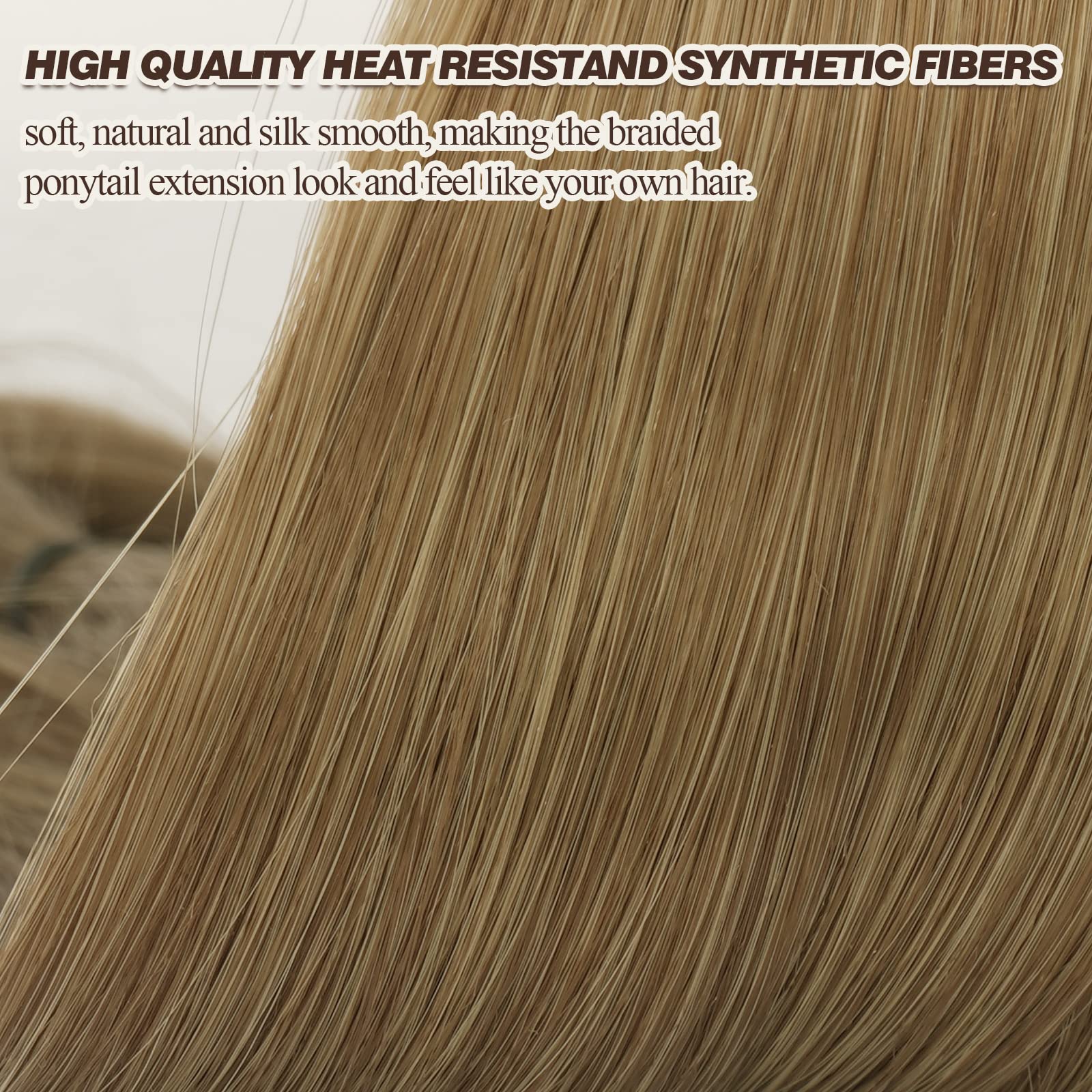 BARSDAR 85cm Lunga Coda di Cavallo Intrecciata con Cravatta Capelli, Dritto Avvolgere Intorno Extension dei Capelli Coda di Cavallo fai da te Naturale Posticci Sintetico Morbidi per le Donne
