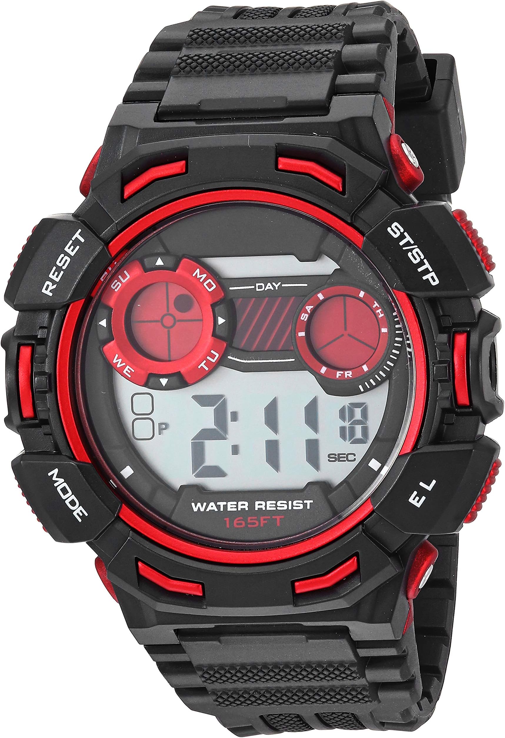 Amazon Essentials Men's Digital Chronograph Black Resin Strap Water Resistant Watch