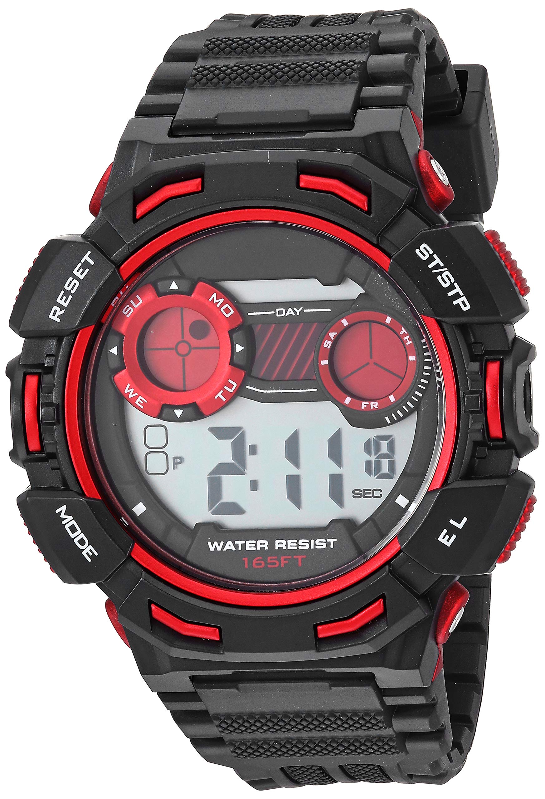 Amazon Essentials Men's Digital Chronograph Black Resin Strap Water Resistant Watch