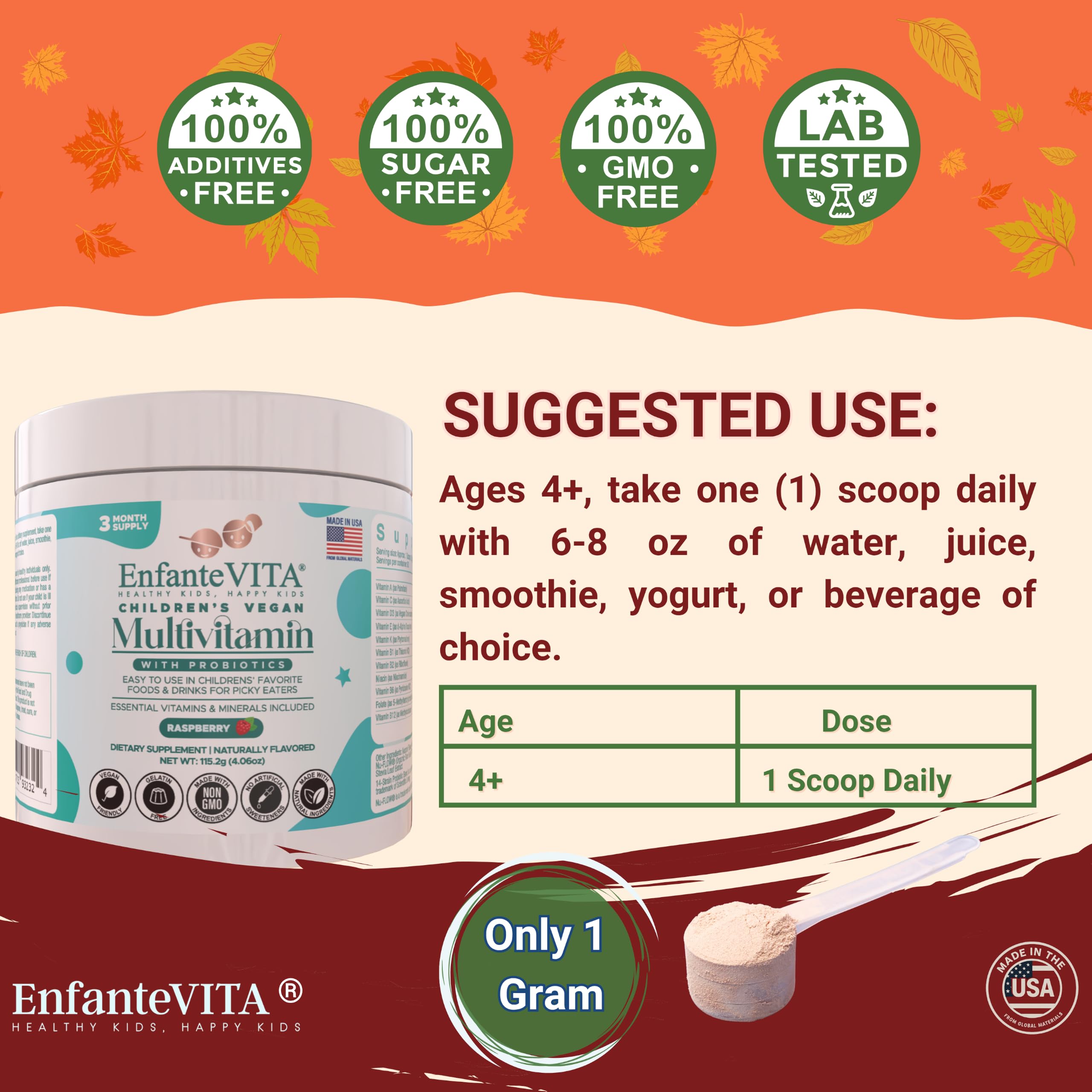 All in One Kids Vitamins, 90 Day Supply, Powder Multivitamin with Probiotics, Immune Support, Gut Health, Vegan D3, Sugar Free, Non GMO, Natural Flavor, Doctor Formulated, Daily Nutrition — Amazon image 5