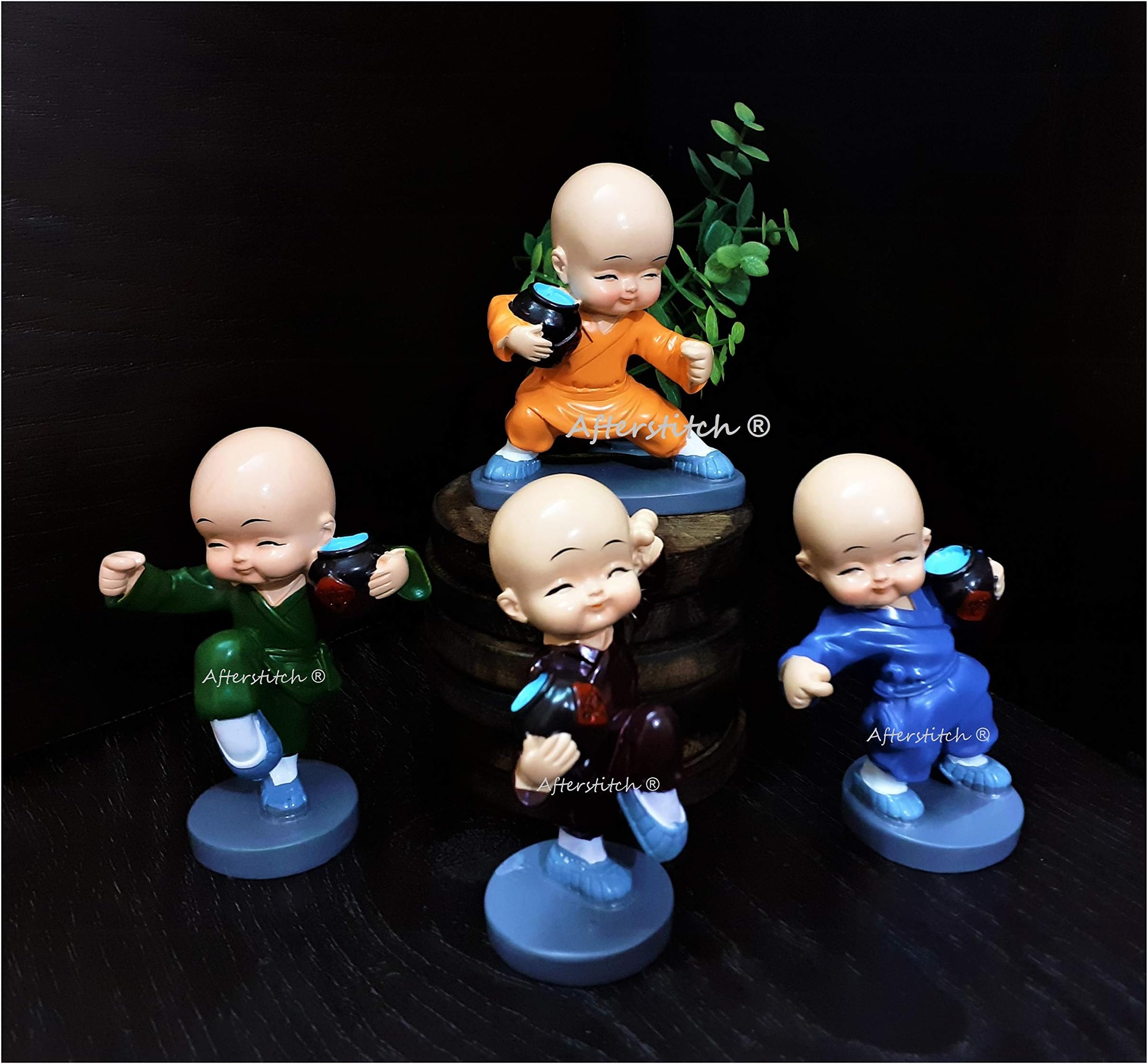 Big Kung Fu Monk Big Size Colorful 4 Monks Buddha Figurines Showpiece Set of 4 Monk Buddha Figurines (Multicolour, Height 8 Cm, Width 6 Cm)