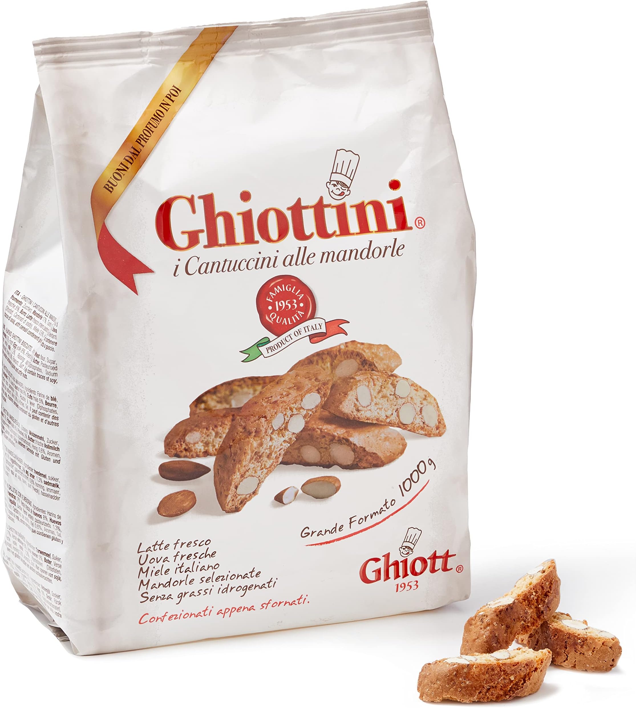 Ghiott Ghiottini Almond Biscotti Cookies 1Killogram (2.2 Pound) Package Italian Import