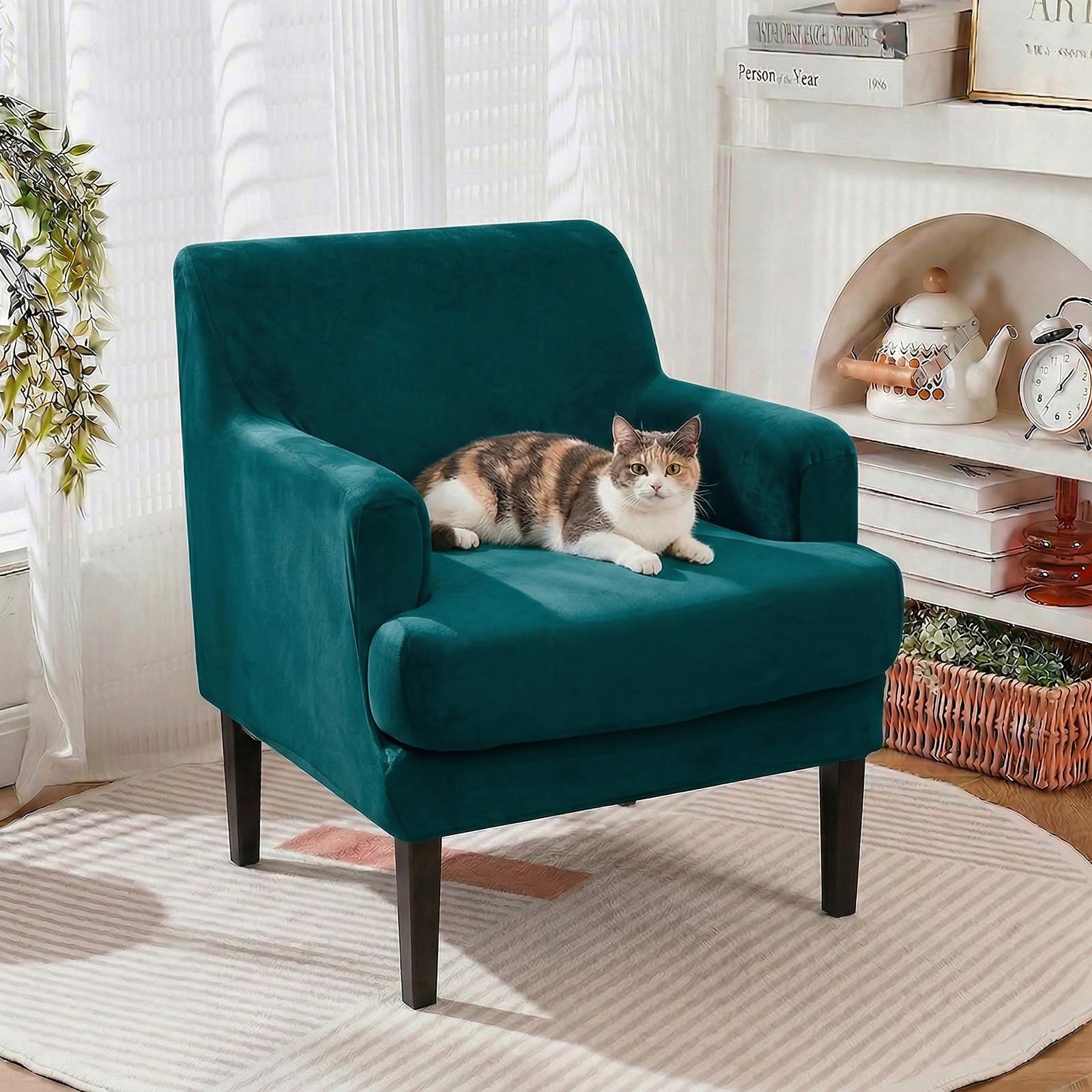 LiveGo Stretch Banquet Armchair Slipcover, Knit Chair Covers with Arms, Non-Slip Waterproof Chair Slipcover for Living Room, Office, Reception, and Pet-Friendly Furniture Protector (Green D) — image 1