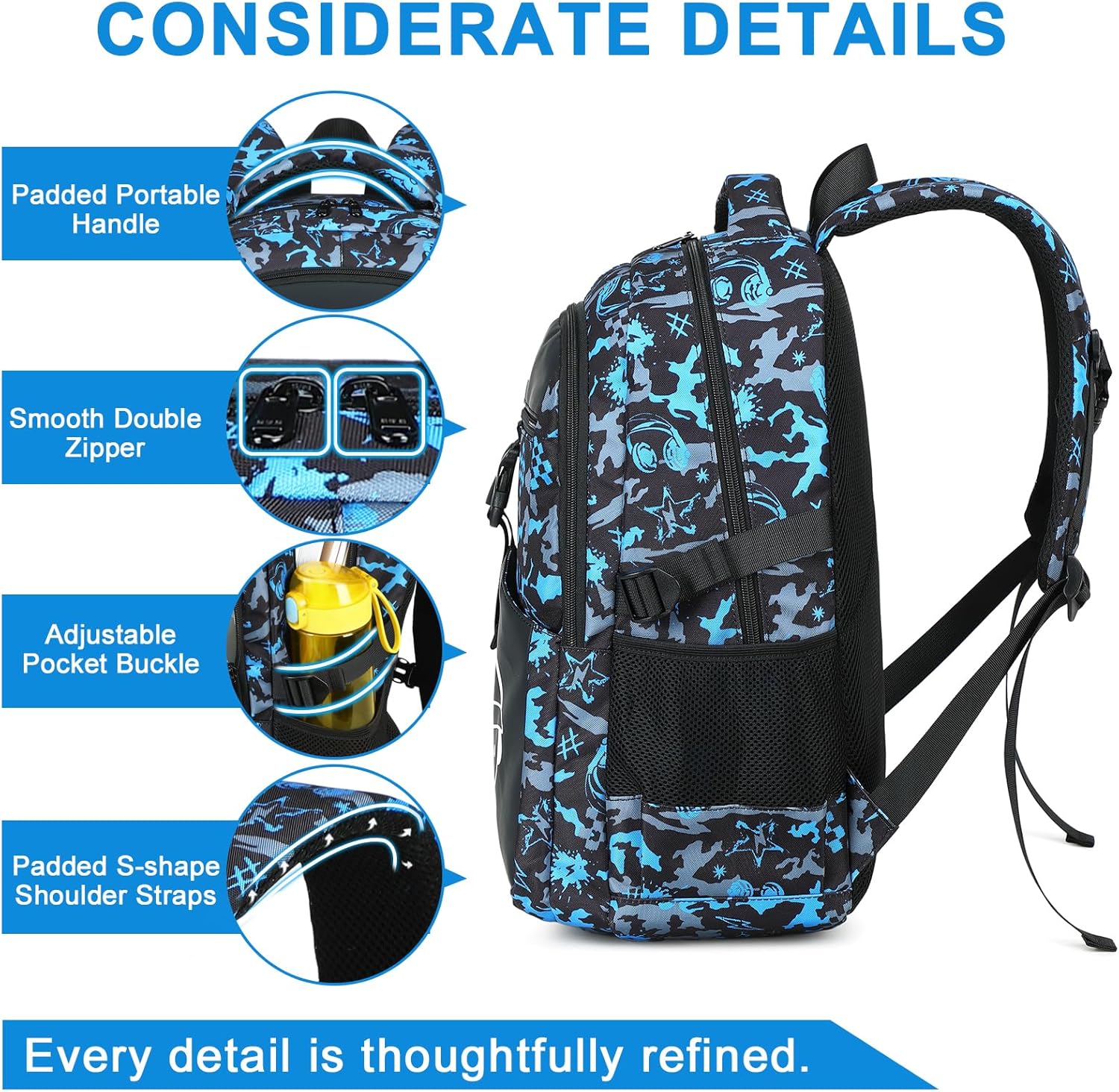 Bluboon Boys School Backpack, Lightweight Kids Bookbag for Elementary and Middle School, Water-Resistant Student Backpack Fits 15.6 Inch Laptop, Chest Strap, Multiple Pockets