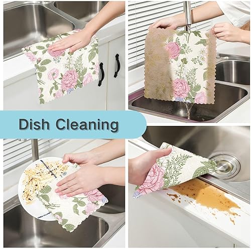 Miniatura 2 de FRODOTGV Blooming Garden Flowers Quality Print Microfiber Dish Towels Quick Dry 6 Pack Microfiber Towel for Restaurant Oven