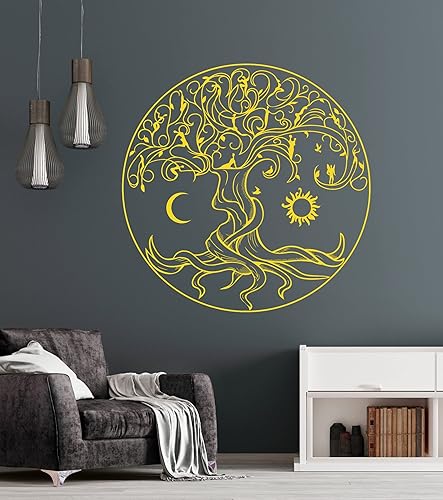 Miniatura 4 de Vinilo adhesivo para pared, diseño de árbol de la vida, símbolo de la naturaleza, hadas, sol, luna, decoración grande (1359ig), color negro