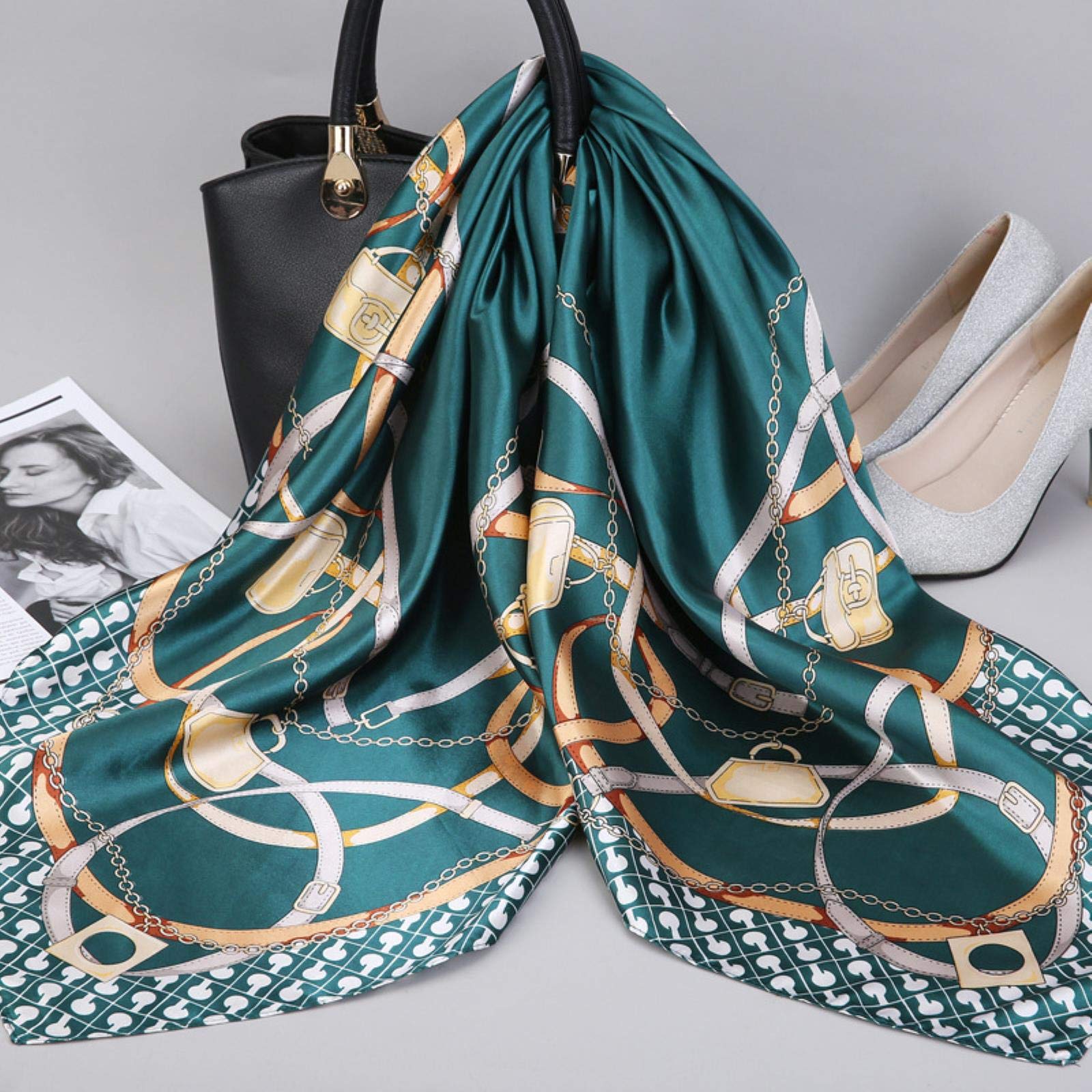 ACiyD Bufanda Moda Pañuelo Seda Satén Cuello Bufanda para Mujer Estampado Hijab Bufandas Mujer 90 * 90Cm Chales Cuadrados Y Bufandas para Dama (9 A)