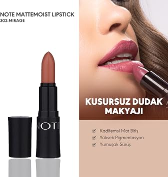 Note Cosmetics Mattemoist Lipstick 302 Mirage Mat Bitişli Ruj, Koyu Nude