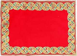 Decorative Mat Aasan Velvet Pooja Cloth Large Decorative Cloth(Size:-20 Inches X 12 Inches)for Multipurpose Indian Traditional Ethnic Festival Laxmi Poojan Diwali Decorations Pooja Item Articles(Red)