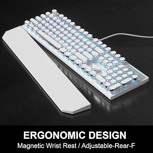 Miniatura 5 de Combo de teclado y mouse retro de máquina de escribir, bonito teclado blanco con interruptores lineales rojos, teclado mecánico con cable