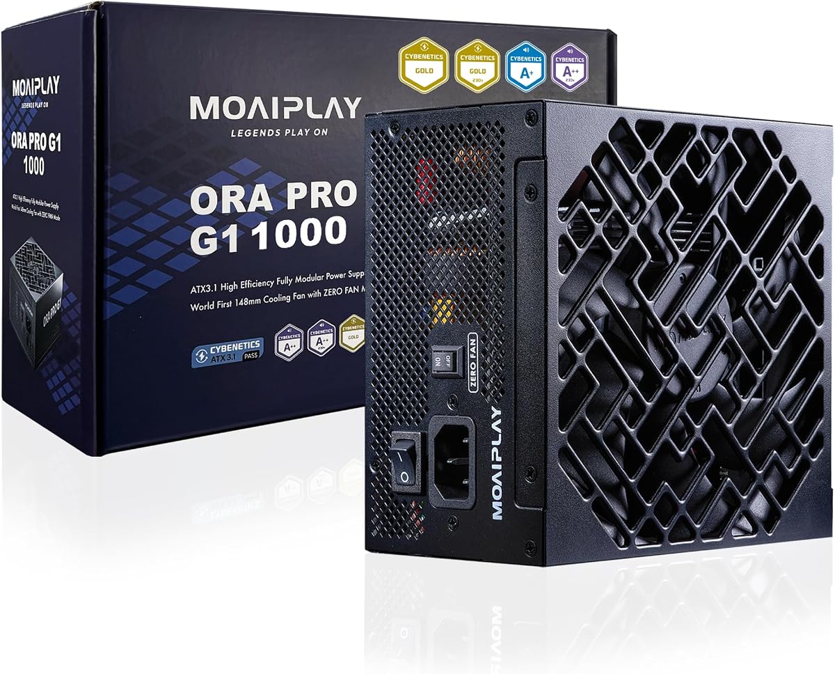 ORA PRO G1 1000W Gold PSU ATX 3.1, Fully Modular, Quiet, Black | ATX 3.1, PCIe 5.1 12V-2x6 Cable, Cybenetics Gold Certified, 148mm Quiet Fan, Gaming PC Desktop