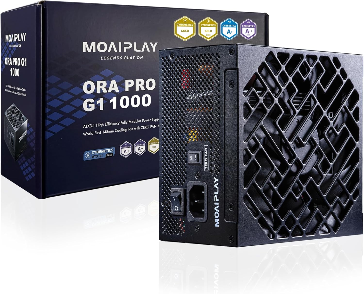 ORA PRO G1 1000W PSU Fully Modular ATX 3.1 Power Supply, PCIe 5.1 12V-2x6 Cable, Cybenetics Gold Certified, 148mm Quiet Fan, Gaming PC Desktop, Black