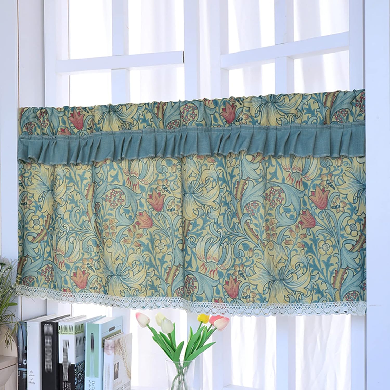 Cotton Linen Kitchen Curtains, Short Tier Curtains vintage print, Cafe Decorative Half Curtain Valance Rod Pocket, Cupboard/Door frames/Small Windows Thermal Insulated Blackout ( Size : W200xH50cm/78.