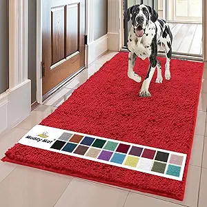 Muddy Mat® Shown on TV – Super Absorbent Microfiber Dog Door Mat for Muddy Paws, Non-Slip Washable Pet Rug, Quick Dry Chenille Entryway Carpet, Machine Washable Indoor Outdoor mat, Red 59"x35"