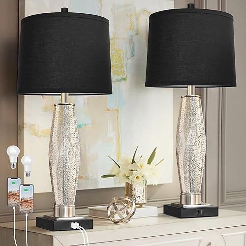 QiMH Table Lamps Set of 2, Bedroom Lamp with USB