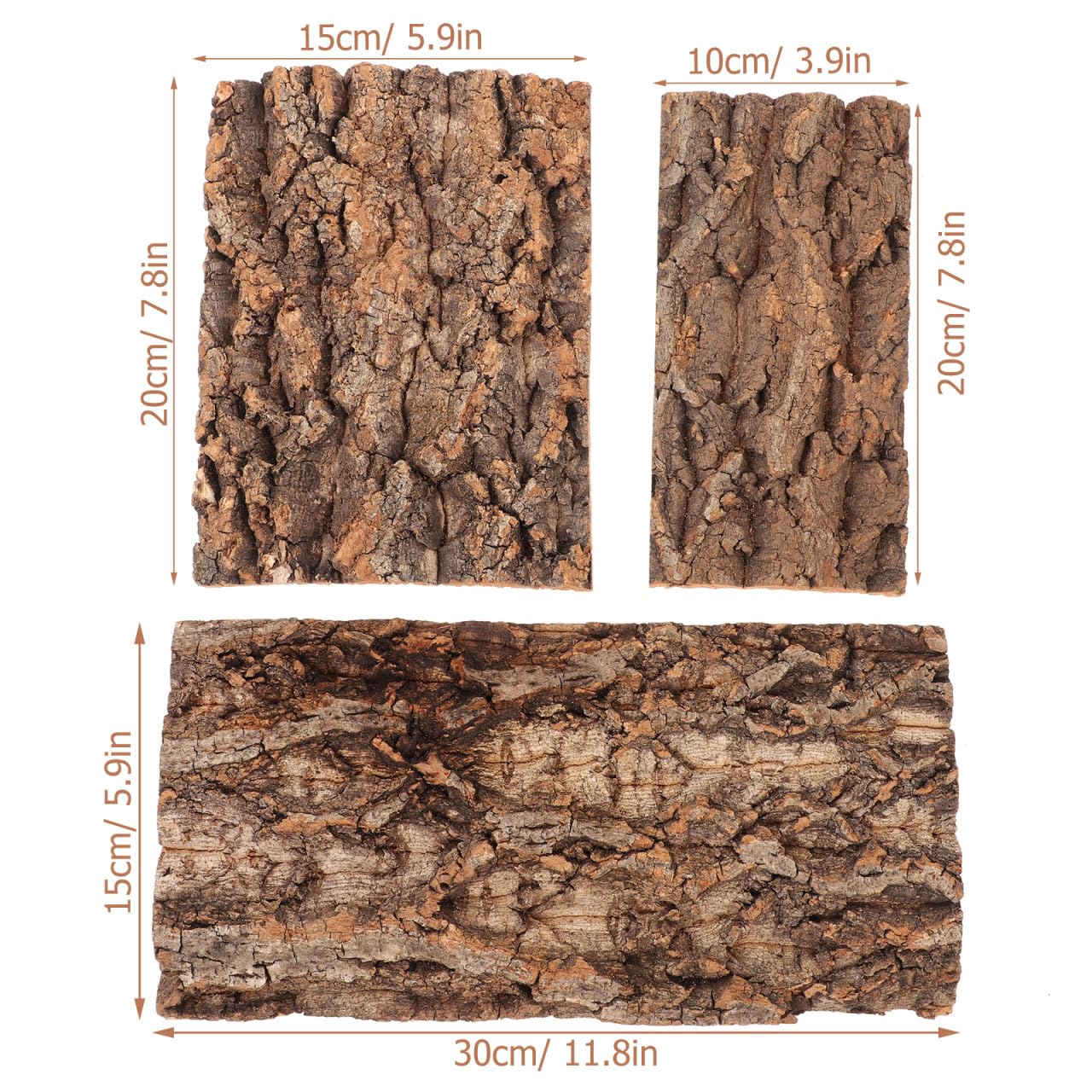POPETPOP 3 Pezzi Corteccia di Sughero Naturale per Terrario, Sfondo per Rettili, Decorazione per Acquario e Vivario, Kit Varie Dimensioni per Drago Barbuto e Geco