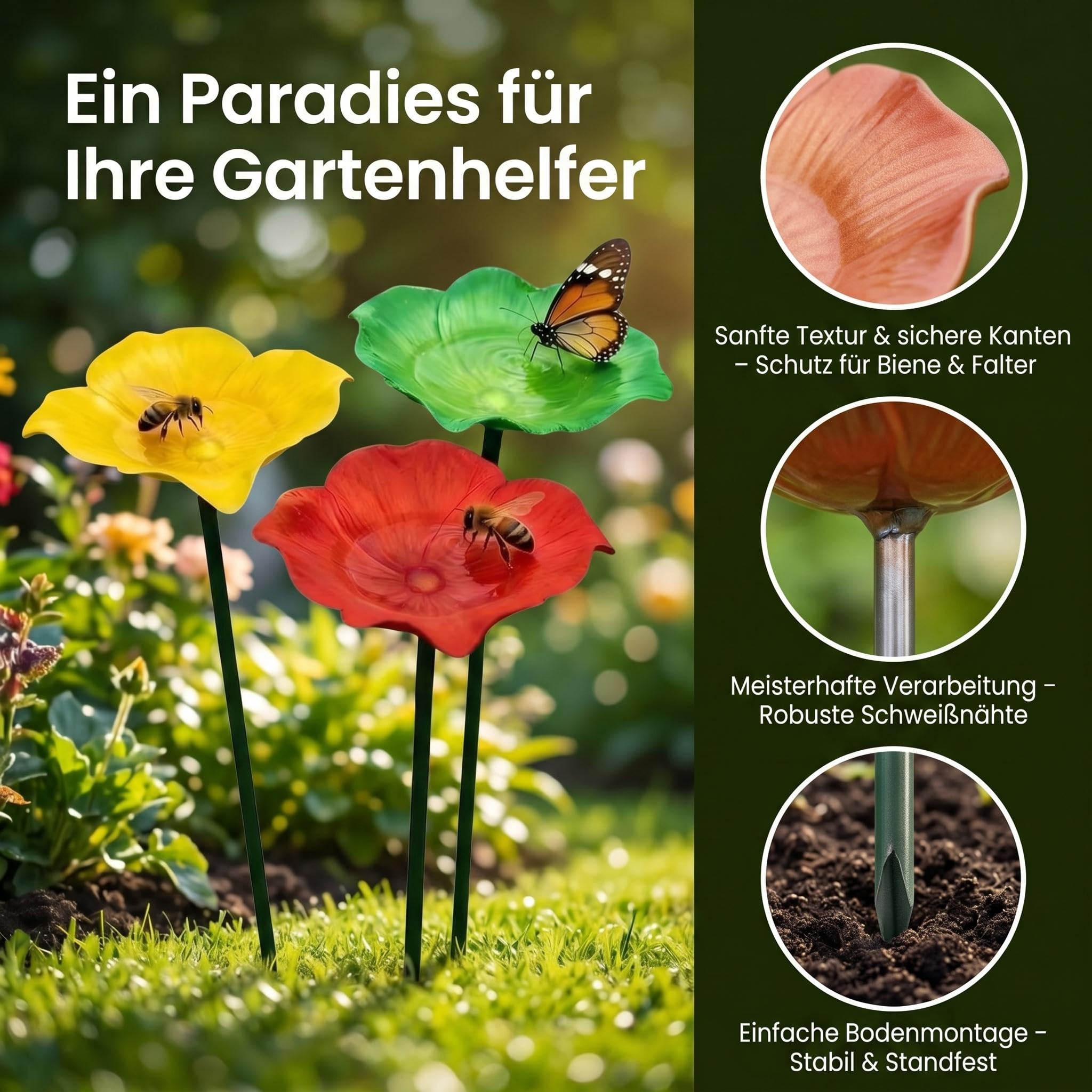 Vogeltränke Metall Futterstation Vögel Gartenstecker,Vogeltränke Winterfest Für Den Garten,Bienentränke Blume Insektentränke Flower Garden Stake Bird Bath, Gartens Für Bienens Schmetterlingstränke (C)