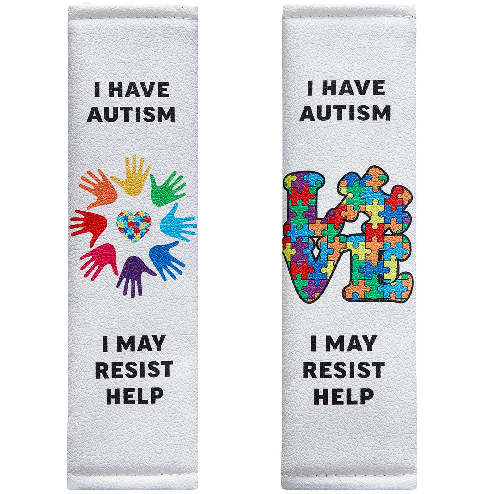 Alert Seat Belt Cover, 2 Pack Autism Awareness Car Seat Covers Autism Seat Belt Covers Autism Car Seat Belts Autism Non-Verbal Help Belts, Autism Puzzle Sign and Autism Awareness Ribbon Designs