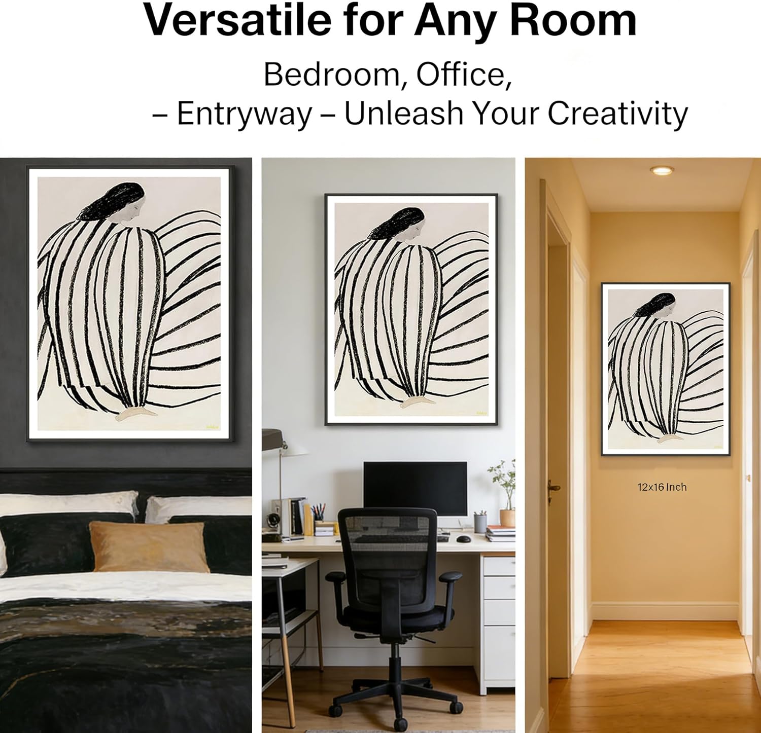 Fauvist Post-Modern Wall Art, Matisse-Inspired Female Figure with Deep Mysterious Contemplation, Oil Cloth Print (Not Canvas) with Black PS Frame, 12x16 Inches, Ready-to-Hang Decor for Bedroom Living Room Bathroom, Ready to Hang with Mounting Hardware