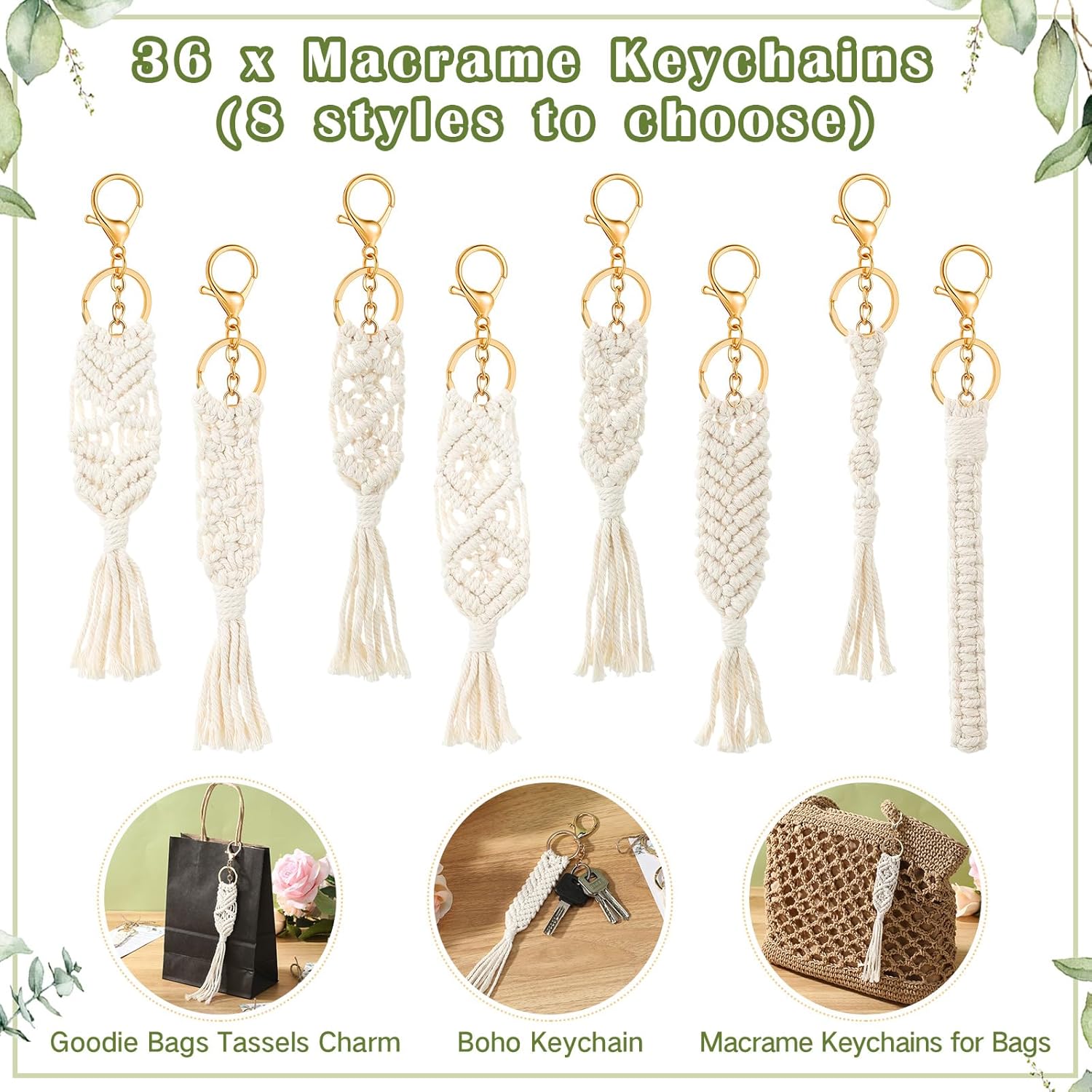 24 Sets Boho Baby Shower Favors for Guests Bohemian Macrame Keychains Bulk Crochet Tassel Key Rings with Thank You Cards for Girls Boys Baby Shower Gifts Birthday Party Favors (Boho) - Image 3