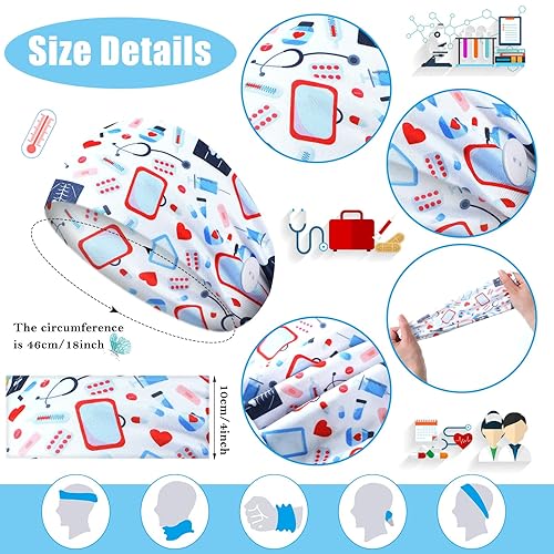 Miniatura 2 de Hotop 50 diademas de enfermera con botones para mujer, máscara antideslizante para enfermeras, protección de oídos, bandas médicas para mujeres,